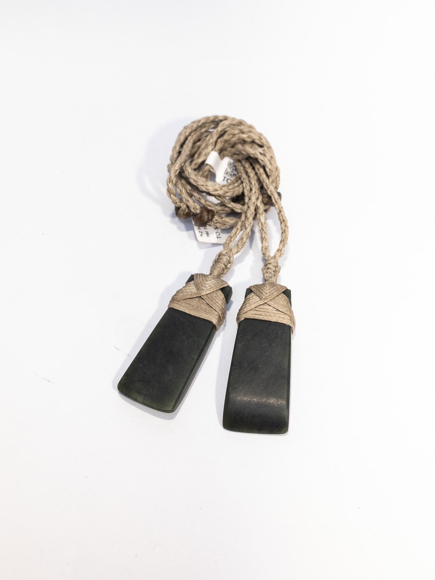 New Zealand Pounamu Small Hei Toki Twin Set with beige cord (2 pc)