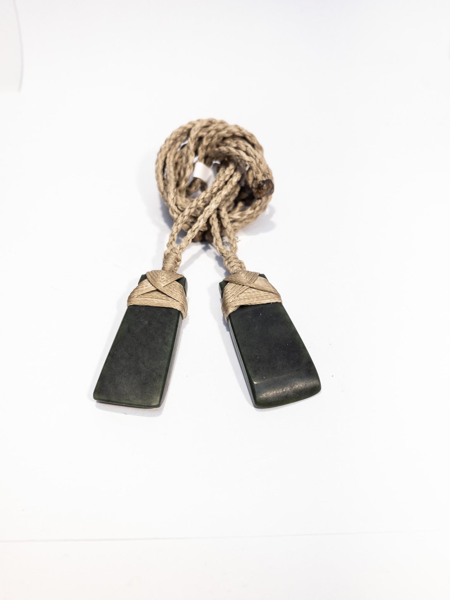 New Zealand Pounamu Small Hei Toki Twin Set with beige cord (2 pc)