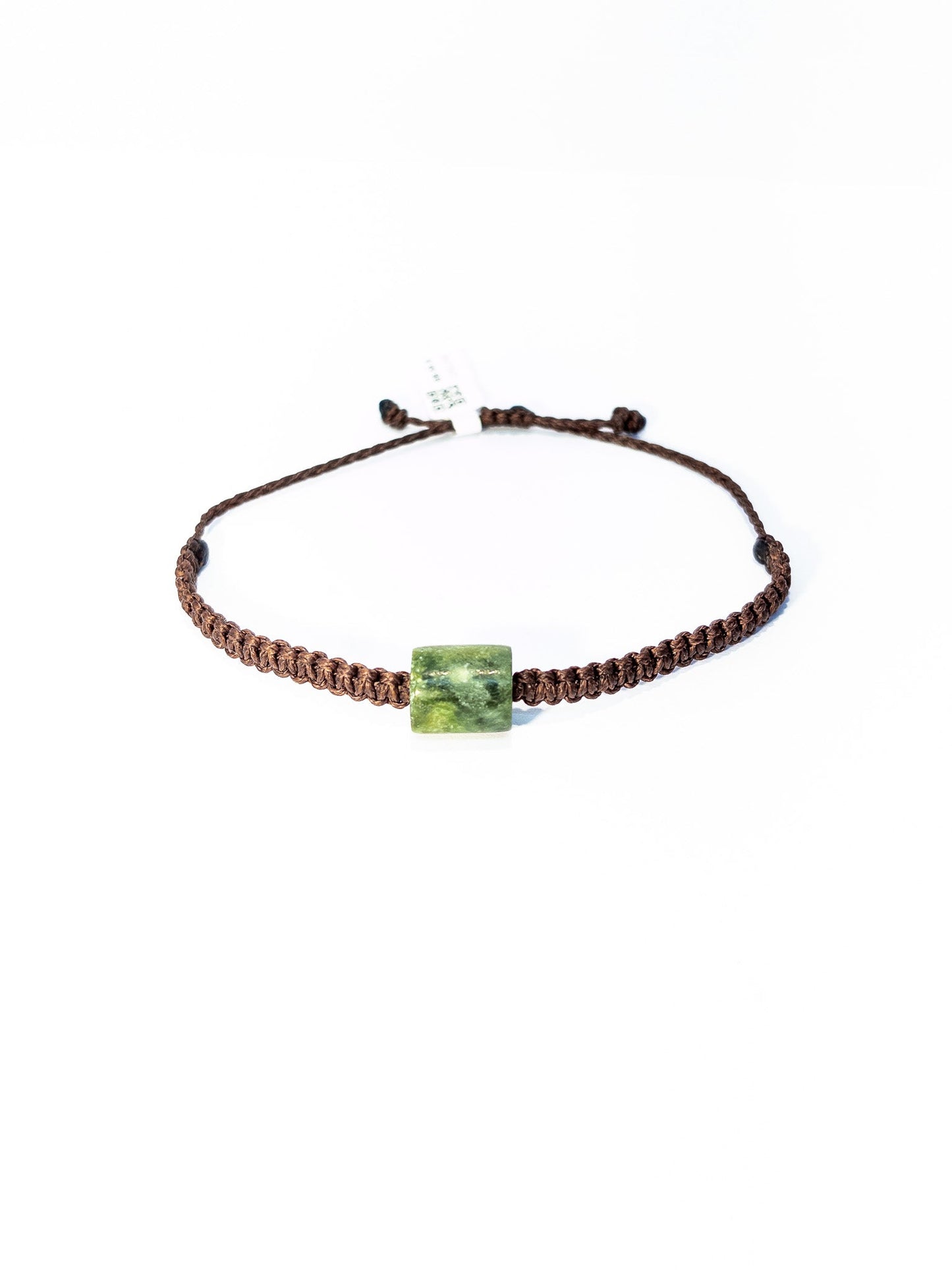 New Zealand Pounamu Greenstone Bracelet with brown cord(medium)