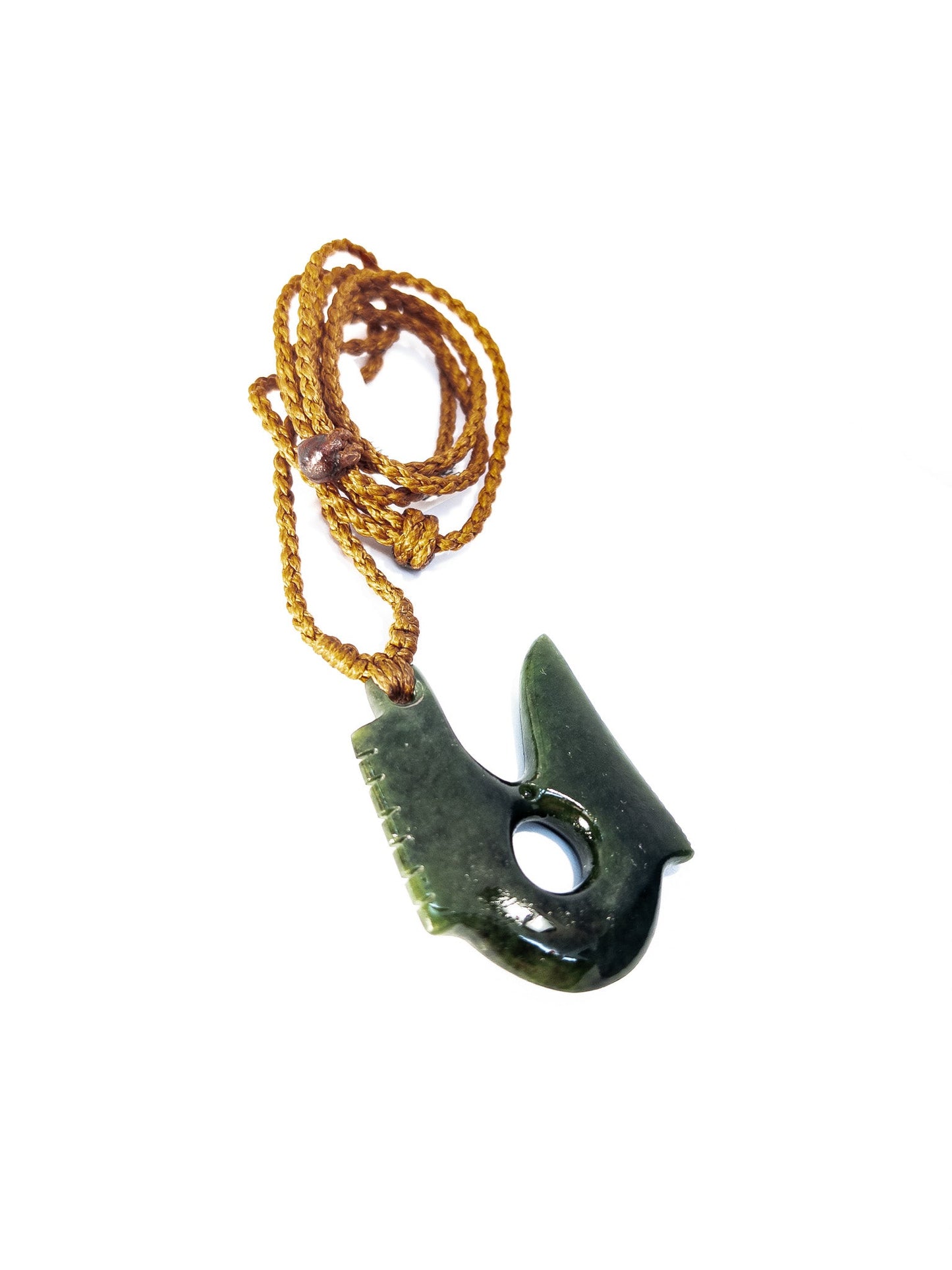 New Zealand Pounamu Fish hook inspired by precolombian design