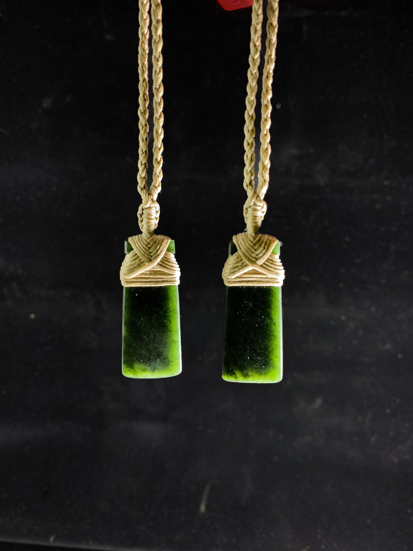 New Zealand Pounamu Small Hei Toki Twin Set with beige cord (2 pc)