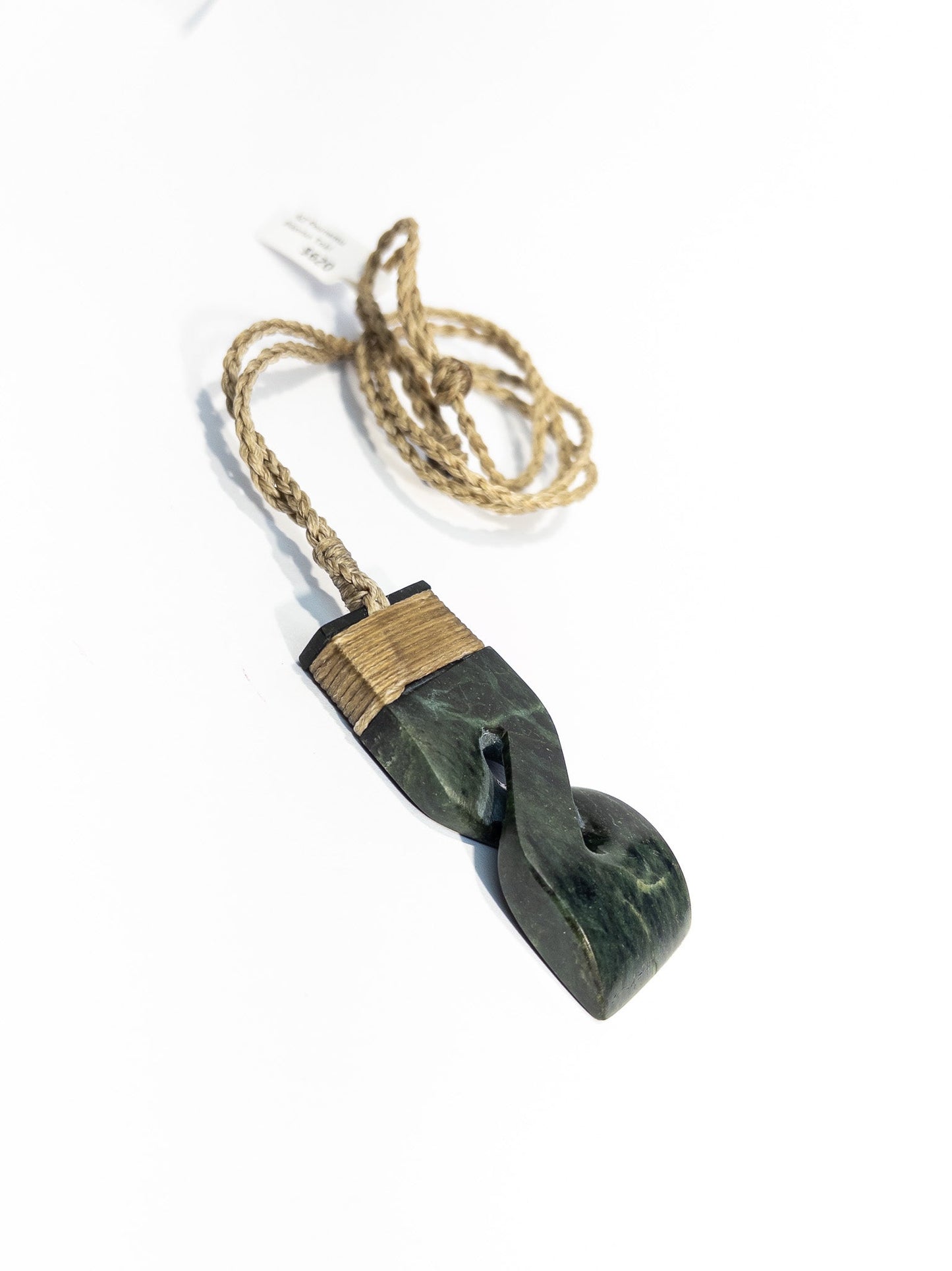 New Zealand Pounamu Hei Toki Pikorua Pendant with beige cord