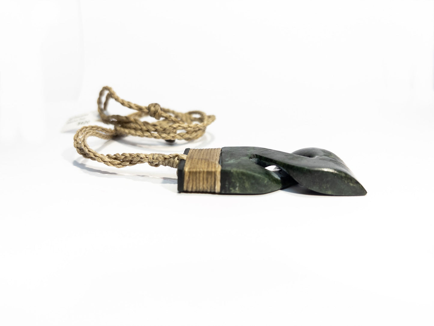 New Zealand Pounamu Hei Toki Pikorua Pendant with beige cord