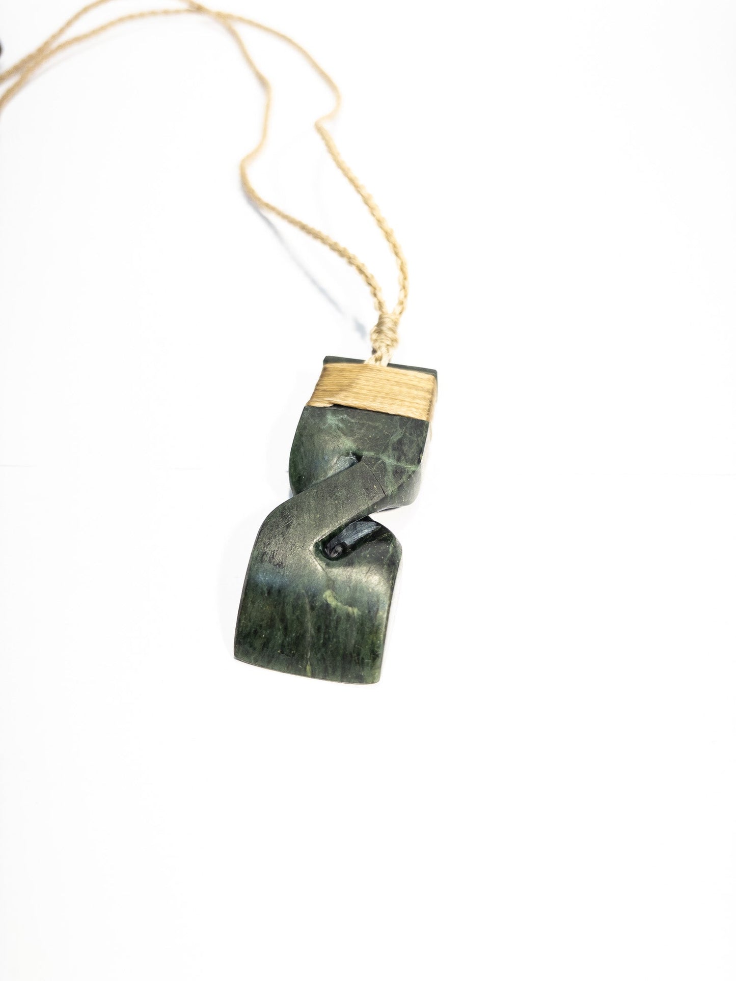 New Zealand Pounamu Hei Toki Pikorua Pendant with beige cord