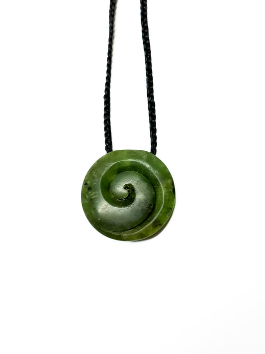 Hei Koru Kawakawa Pounamu  New-Zealand Pendant with raw side (Medium)