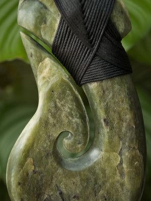 Sculptural Matau Raukaraka Pounamu New Zealand Greenstone