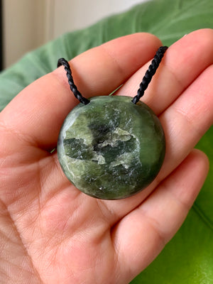 Hei Koru Kawakawa Pounamu  New-Zealand Pendant with raw side (Medium)