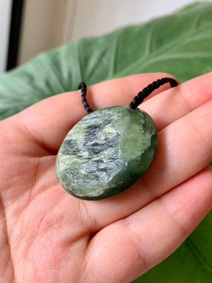 Hei Koru Kawakawa Pounamu  New-Zealand Pendant with raw side (Medium)